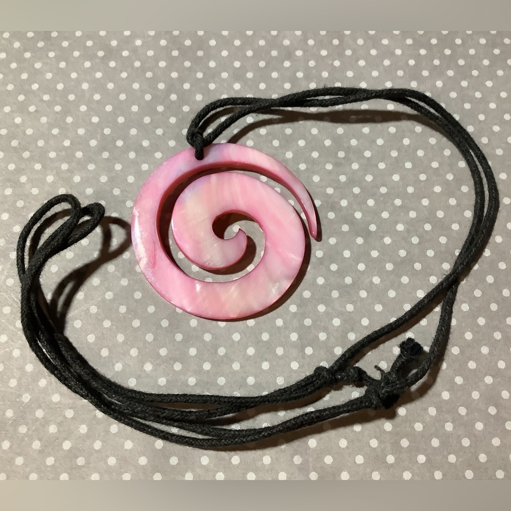 Pink Swirl Pendant Necklace On Black Cord